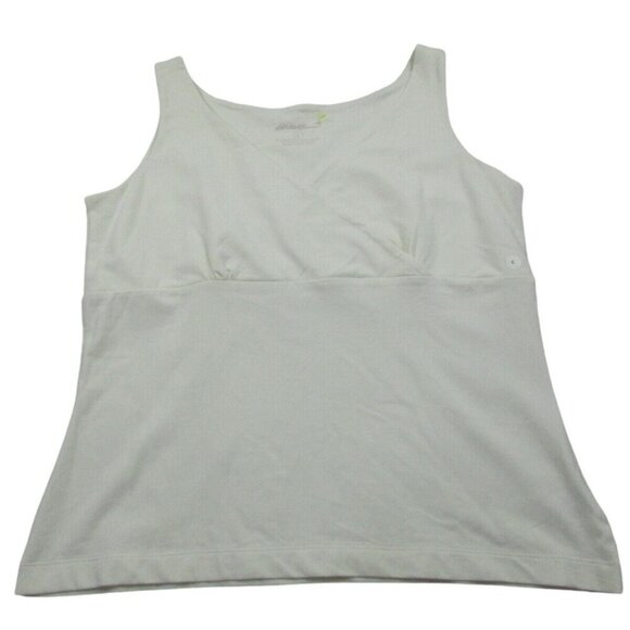Eddie Bauer Tank Top Womens Large Ivory Cotton Wide Straps Stretch Wrap V Neck‎ - Picture 1 of 10